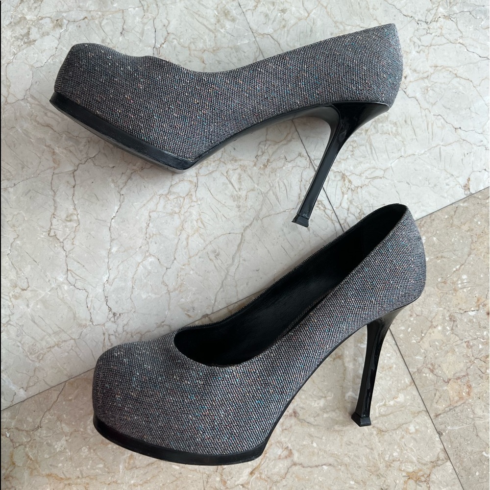 Yves Saint Laurent Metallic Gray Platform Pumps - Picture 2 of 16